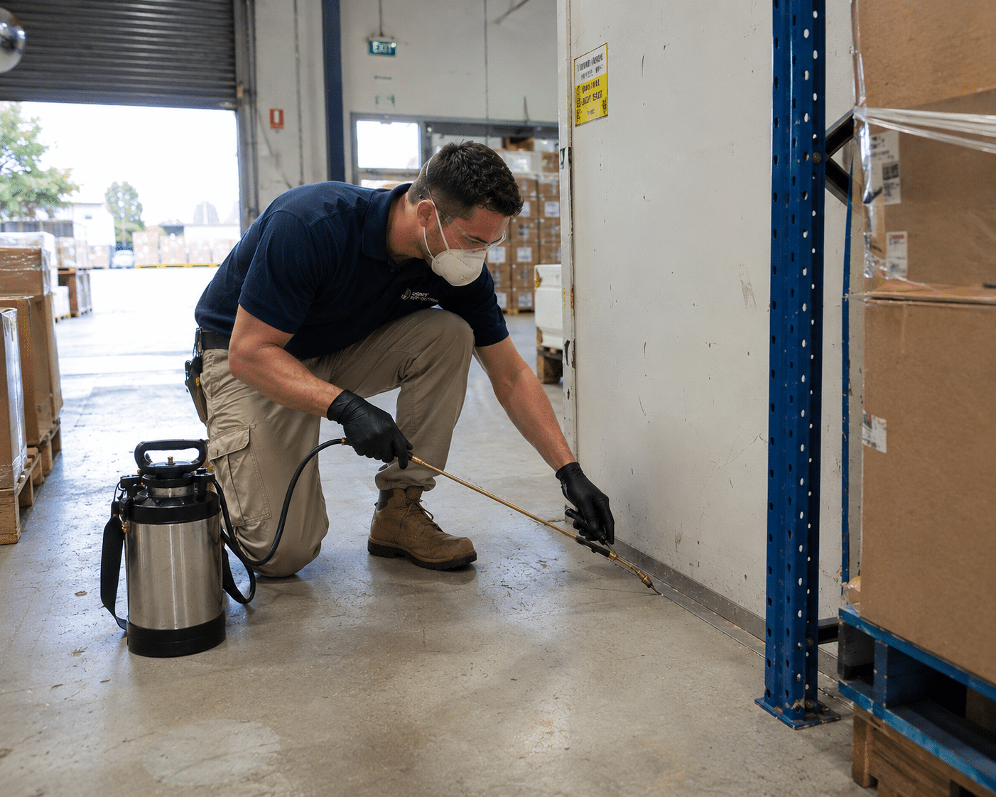 Industrial pest control Sydney inspection at a warehouse loading dock