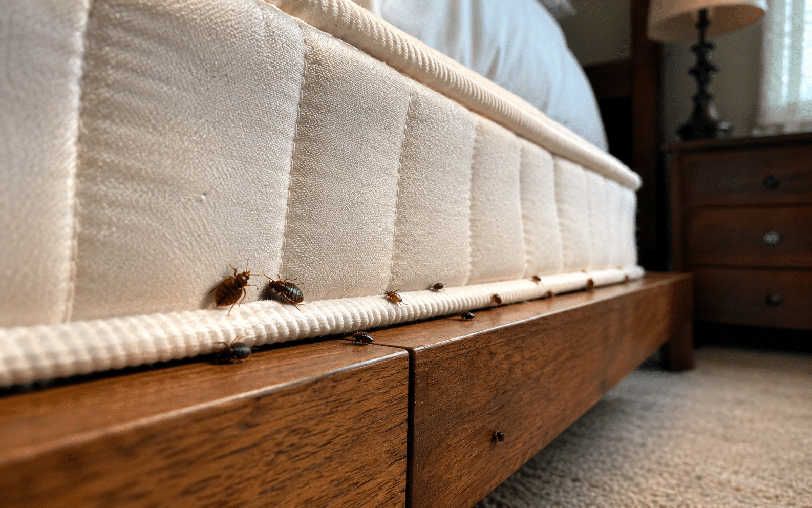 Bed bugs in mattress seams and bed frames