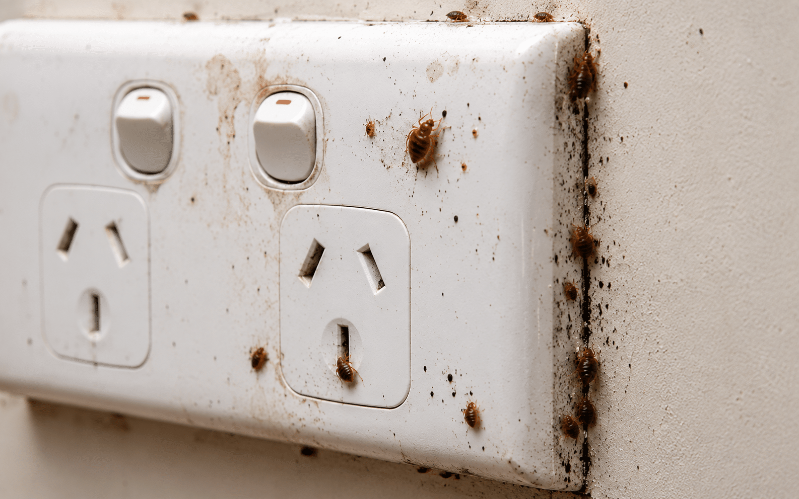 Bed bugs behind wall outlets and headboards
