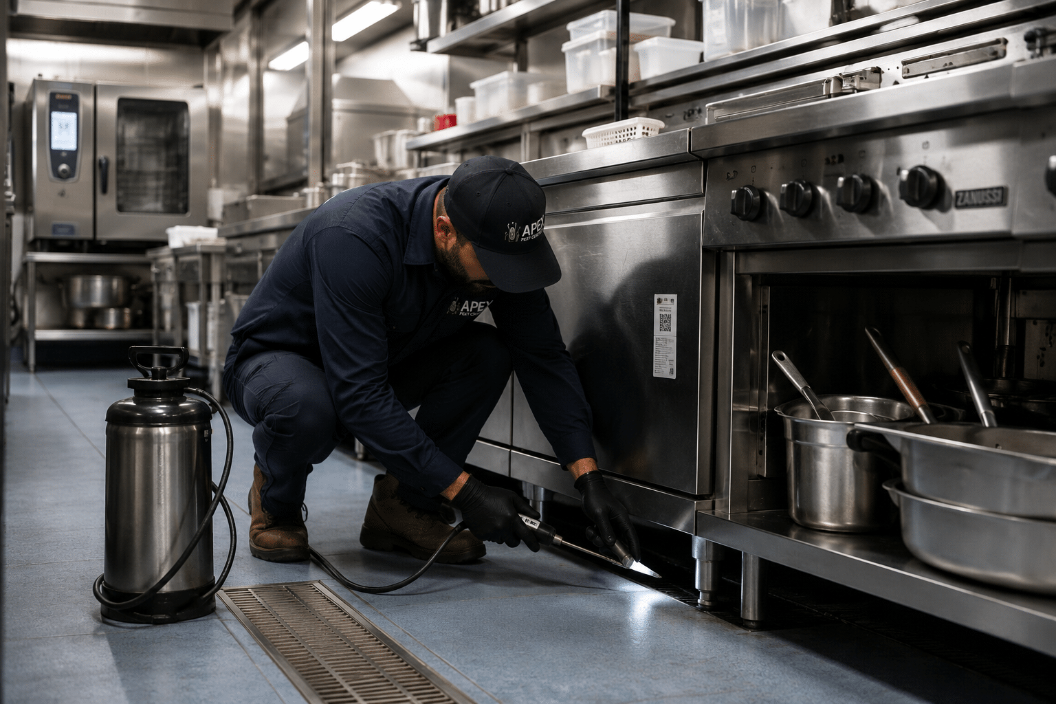 Commercial kitchen pest control treatment in a Sydney restaurant