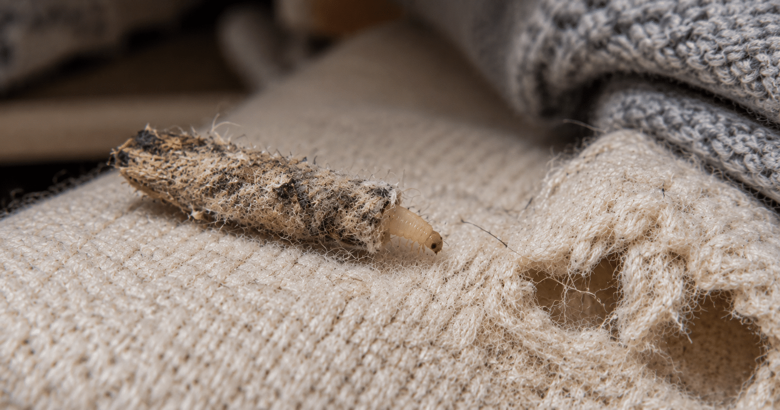 Case-bearing clothes moth larva in its case